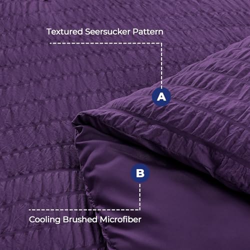 Image of HYMOKEGE Dark Purple Full Size Comforter Sets Seersucker 7 Pieces, All Season Luxury Bed in a Bag for Bedroom, Bedding Set with Comforter, Sheets, Pillowcases & Shams