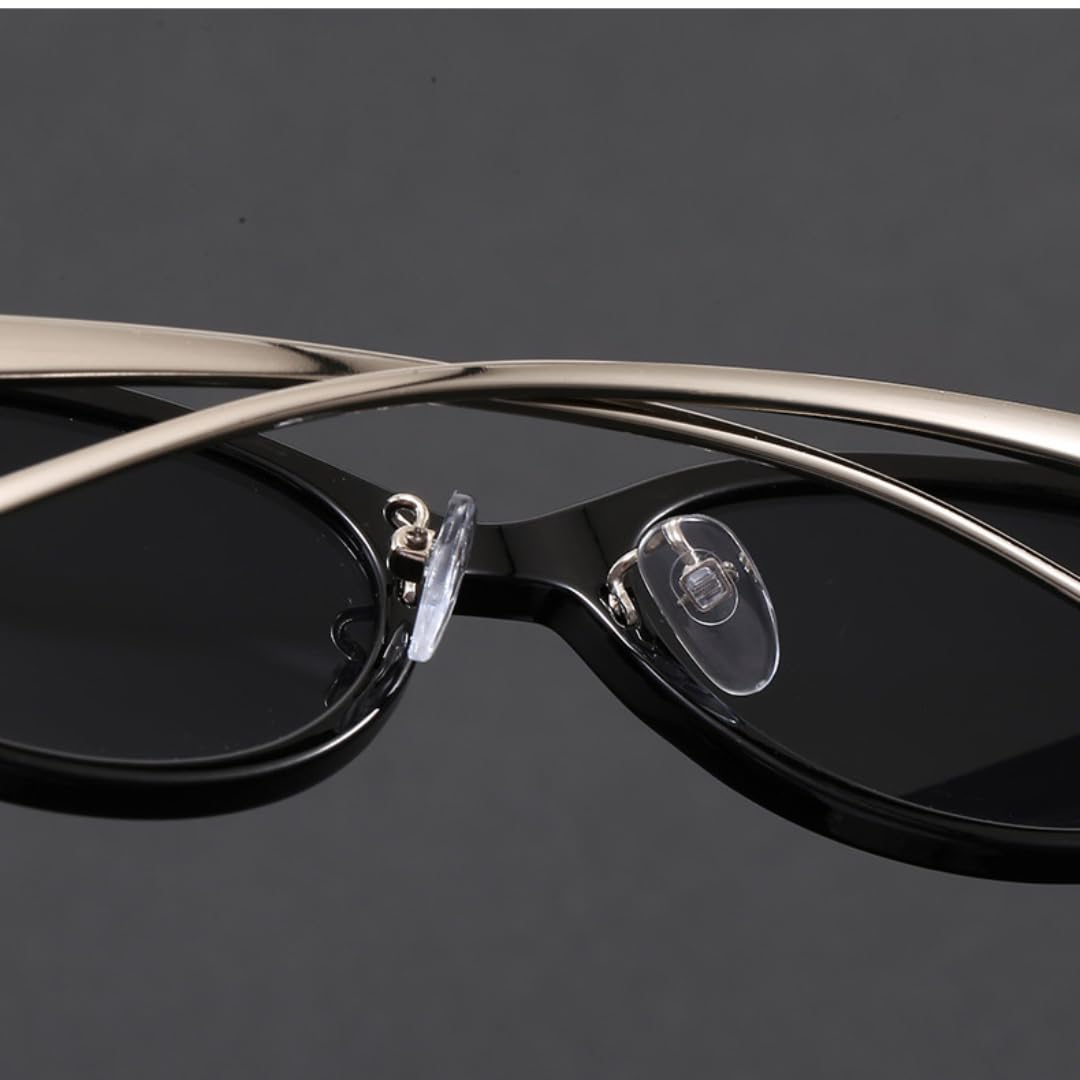 Occhiali da sole cat-eye da donna, stile vintage, ovali, con montatura piccola in metallo, protezione UV, alla moda