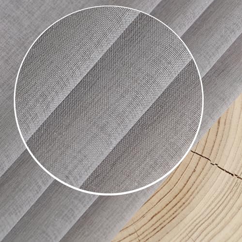 L.Z.E Sheer Curtains for Windows Light Grey Curtains & Drapes for Living Room Bedroom Nursery 57-58 Inch Drop & Short Eyelet Sheer Curtains - Image 2