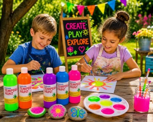 Fun Express Washable Neon Tempera Paint Set - 6 Colors 16oz - 4