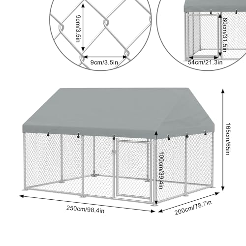 FIVMEN Outdoor Hundezwinger 250x200x165 cm Groß Hundekäfig Hundehütte Hundehaus Verzinkter Stahl mit Sonnenschutz Dach und Abschließbarer Tür Hundezaun Hundeauslauf Draußen