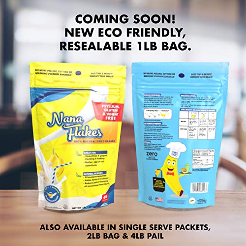 Nana Flakes 100% Pure Banana Flakes Medical Food Powder - Decrease Fat Intake & Natural Remedy for Diarrhea & Heart Burn - Great Source of Protein & Fiber (One Pound Jar)