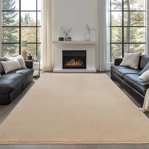Image of Large Modern Area Rugs for Living Room Bedroom, 6x9 Feet Beige Ultra Soft Thickened Memory-Foam Indoor Rug, Comfy Aesthetic Solid Minimalist Carpets for Girls Boys Nursery Dorm Home Decor