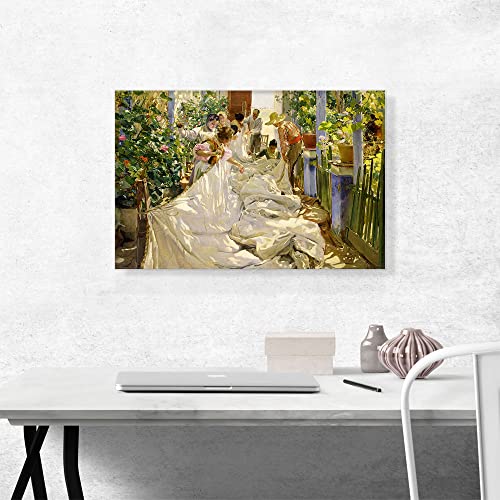 ARTCANVAS Mending the Sail 1896 Canvas Art Print Stretched Framed Painting Picture Poster Giclee Wall Decor by Joaquin Sorolla y Bastida - 26" x 18" (1.50" Deep)2
