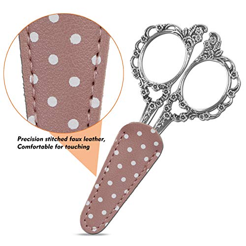 Hisuper 4.5Inch Embroidery Scissors With Leather Scissors Cover, Silver Sewing Craft Scissors Small Precision Scissors For Embroidery Crafting Art Work Needlework Diy Tool #TOP3