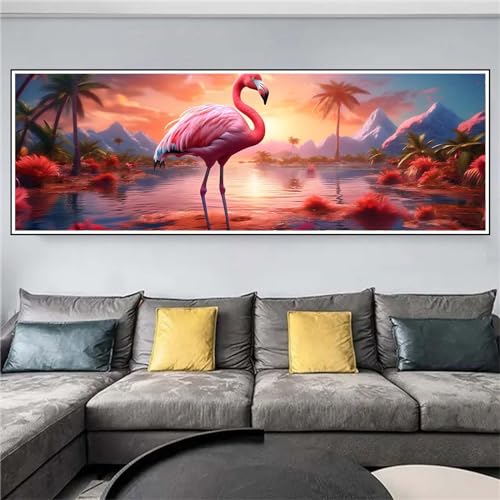 Broderie Point de Croix Diamant Flamant Toile Géante Strass 100x300cm