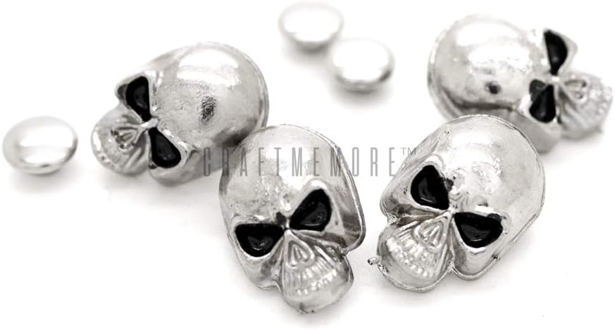 CRAFTMEMORE Skull Rivets Metal Ghost Skull Rapid Rivet Decorative Stud Punk Buttons for Bracelets Bags Belts Shoes Leathercraft Pack of 10 SK02 (Silver Black Eye)
