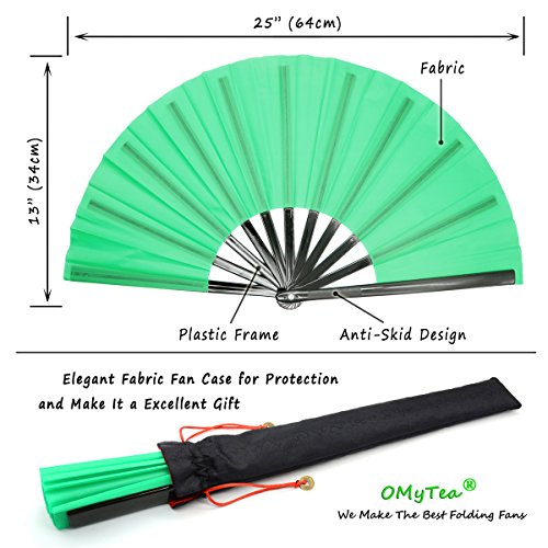 Omytea Chinese Kung Fu Tai Chi Large Hand Folding Fan For Men/Women - With A Fabric Case For Protection - For Performance/Dance/Fighting/Gift (Green) #TOP1