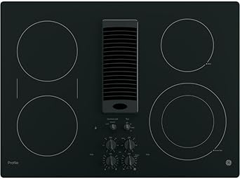 GE PP9830DJBB 30 Inch Smoothtop Electric Cooktop with 4 Burners, 3-Speed Downdraft Exhaust System, 9"/6 Inch Power Boil, Bridge Element and