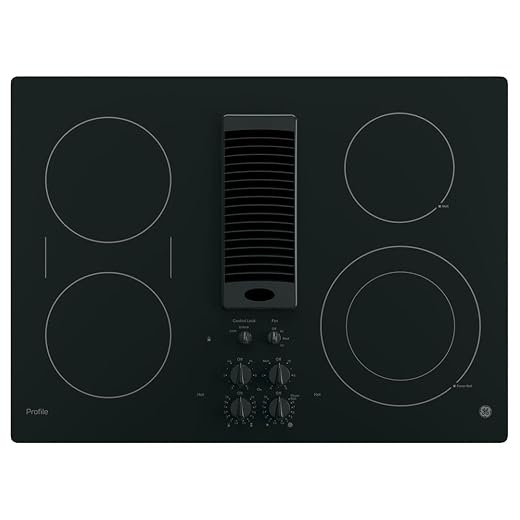 GE PP9830DJBB 30 Inch Smoothtop Electric Cooktop with 4 Burners, 3-Speed Downdraft Exhaust System, 9"/6 Inch Power Boil, Bridge Element and