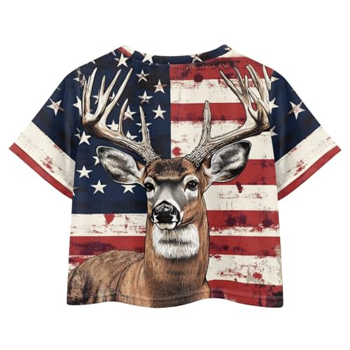 Image of Girls Summer Crop Top Outfits Short Sleeve T Shirts Kids Cute Clothes Tees Blouse