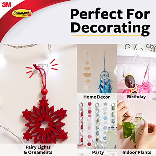 Command Decorating Clips, Pack of 20 Mini Hooks and 24 Small Strips, Transparent - Hanging Clips for Decorations and Fairy Lights, Wall Adhesive - Damage Free