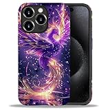 Punmada for iPhone 15 Pro Max Case,Purple Fire Phoenix Pattern for Girl Women Boy Hard Hybrid Shell Shockproof Silicone Full Body Shockproof Protective Matte Case for iPhone 15 Pro Max