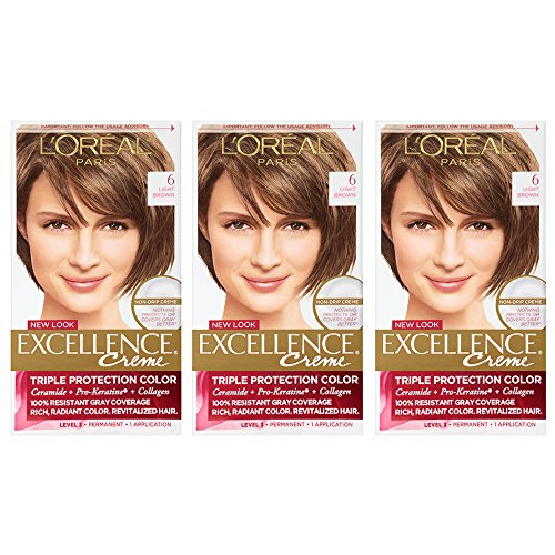 Image of L'Oreal Paris Excellence Creme, 6 Light Brown, Pack of 3, (Packaging May Vary)