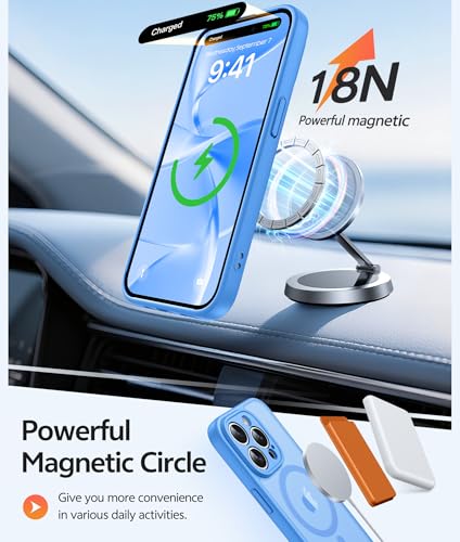Image of FNTCASE for iPhone 15 Pro Max Case: [Compatible with Magsafe] Translucent Matte Cases with [Full Camera Protection] [Screen Protector] Military Grade Shockproof Protective Phone Cover - Ice Blue