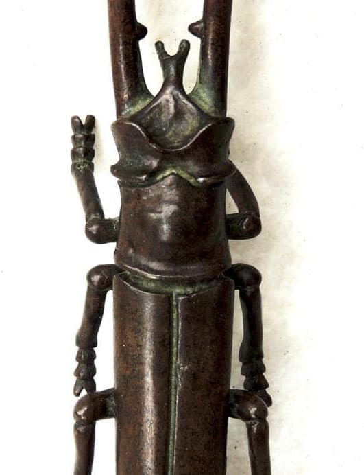 銅製甲虫 在銘 昆虫 ビートル 茶寵 文鎮 筆架 工芸 置物