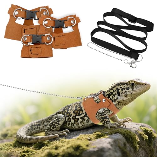 LIQWEI 3Pcs Squirrel Harness, Adjustable Rat Harness and Leash, Bearded Dragon Leashs Hamster Leash, Small Animal Training Easy Walk Harnesses for Guinea Pigs, Hamster, Ferret, Rabbit, Chinchilla
