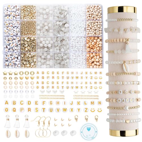 Perles Pour Bracelet Kit Bijoux Creation Adulte Creation Bijoux avec Lettres DIY Bracelet Collier Pendentif Charmes en Cristal,en Jade Imitant