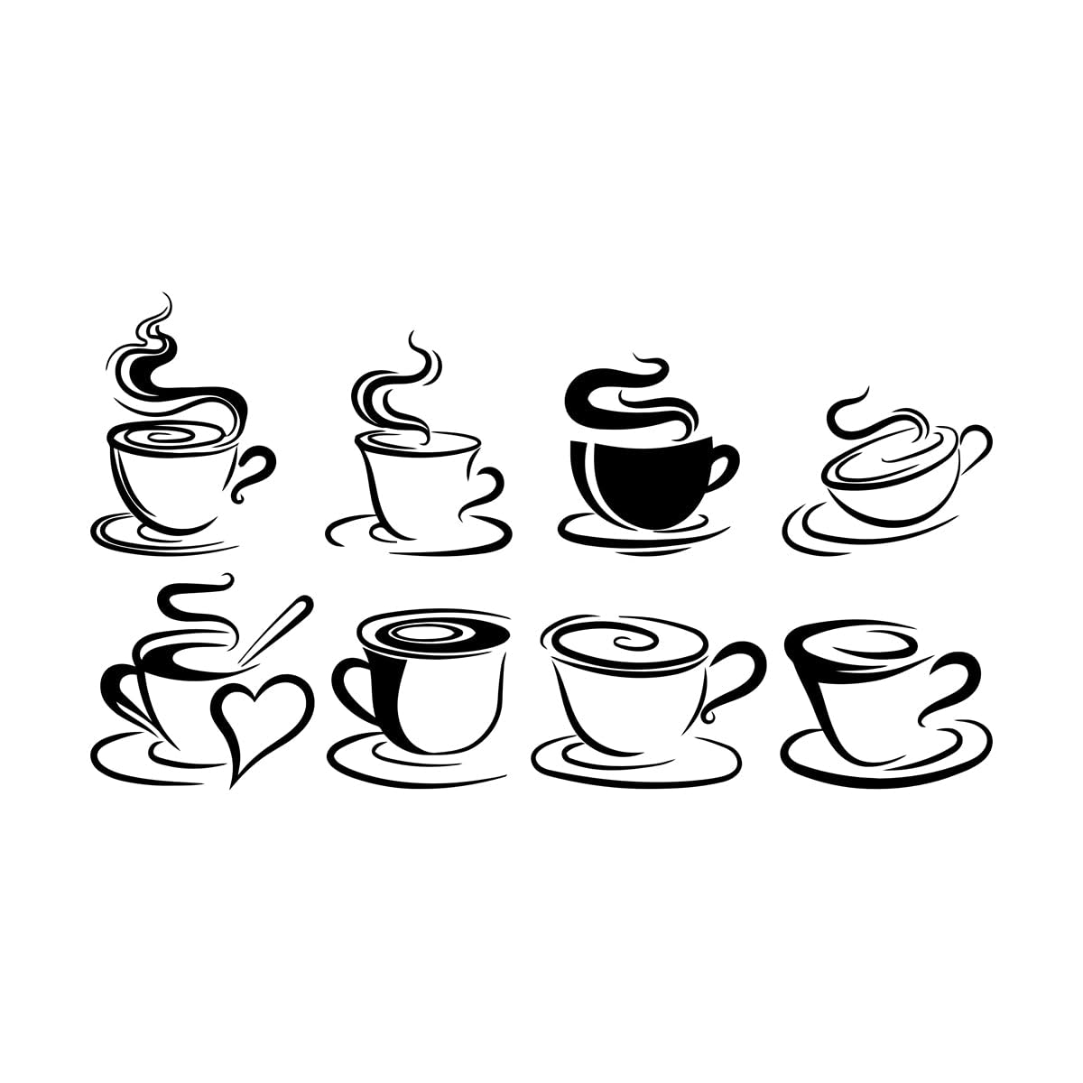 Lettering Decals Cups of Coffee Tea Time Cafe Kitchen Restaurant 48x84.2cm Equipped with Transfer Film kit Large Black — image 1
