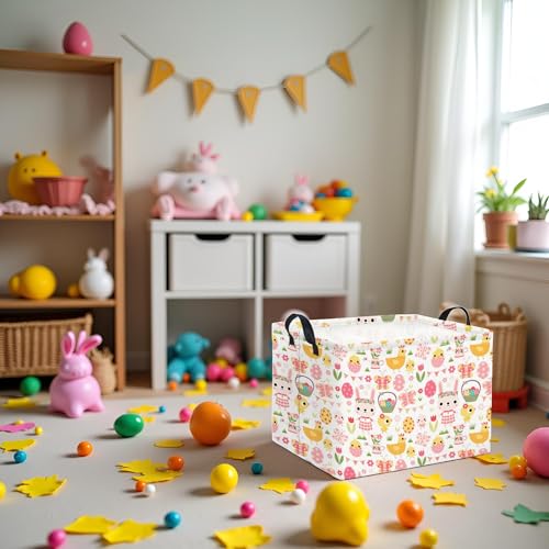 Image of Rectangular Easter Basket Easter Basket for Kids Baby Storage Basket Cute Toy Storage Bin Organizer Shelf Book Basket Easter Room Decor(Pink Easter Egg)