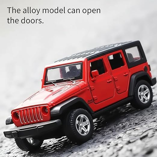 Image of SHAKTISM Die-Cast Metal Car Toy -1:36 Scale, Opening Doors, Pull Back Function, Collectible Toy, Racing Car for Kids Birthday Gift for Boys Girls (Red Wrangler Diecast)