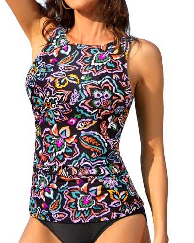 Image of Daci Tankini Tops for Women High Neck Swim Top Tummy Control Bathing Suit Top Modest Swim Tank Top No Bottom