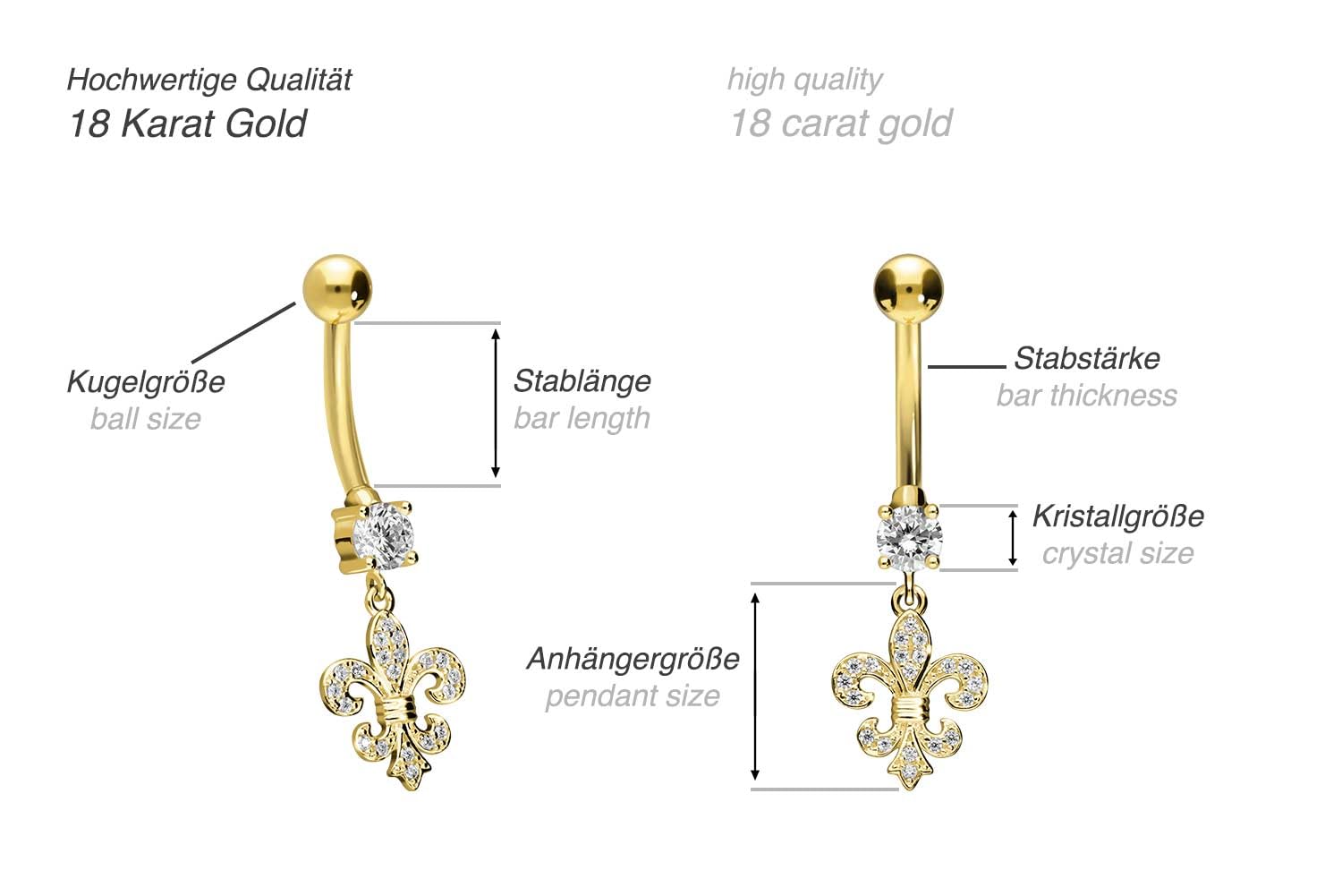 PIERCINGLINE 18 Karat Gold Bauchnabelpiercing mit LILIE Bananabell Piercing Gelbgold