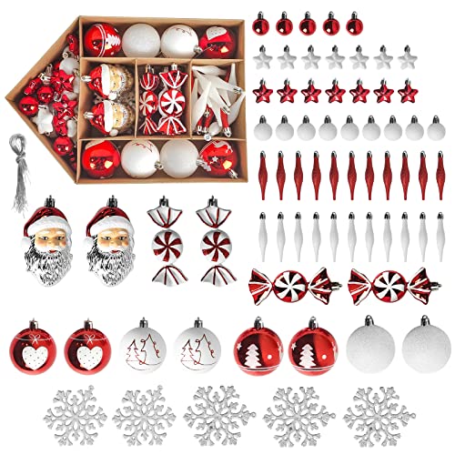 Juego de adornos de Navidad, juego de 70 decoraciones para árbol de Navidad, bolas de Navidad inastillables, adornos para bodas, vacaciones, Navidad Cover