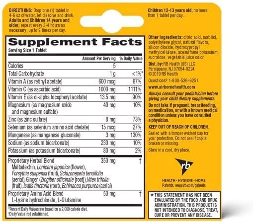 Airborne Effervescent Tablets, Immune Support Supplement, Pink Grapefruit, 10 Count