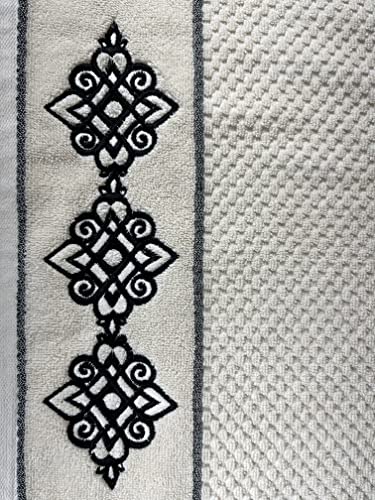 Image of SENSES By Riba Cotton Embroidered Towel Set, 550 GSM Soft & Absorbent, Antimicrobial, Oeko-Tex Certified | Ideal for Home & Gifting, Pack of 4 (2 Bath 27 inchX50 inch + 2 Hand Towels 16 inchX26 inch) - Style 3