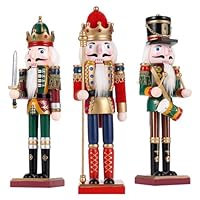 Tpudn 3pc Weihnachten Nussknacker Soldat 30cm Holz Nussknacker Weihnachtsdekorationen für Kamin, Weihnachten Nussknacker Figuren Indoor Weihnachtsdekorationen -König, Trommler, Schwertkämpfer