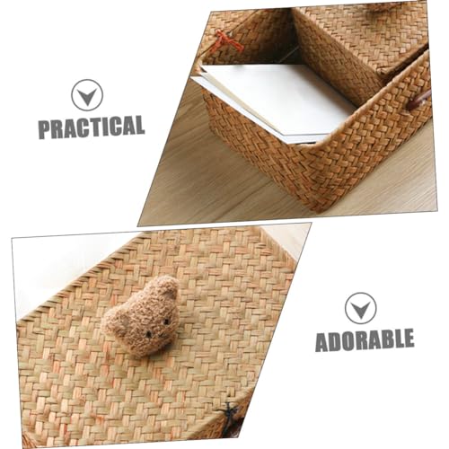 Panier de stockage moyen orange au format tissé avec couvercle mignon - 4