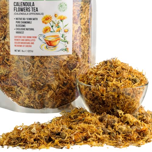 Té de pétalos de flores de caléndula verde siberiana 227 g Caléndula seca recolectada de forma silvestre en las montañas doradas de Altái