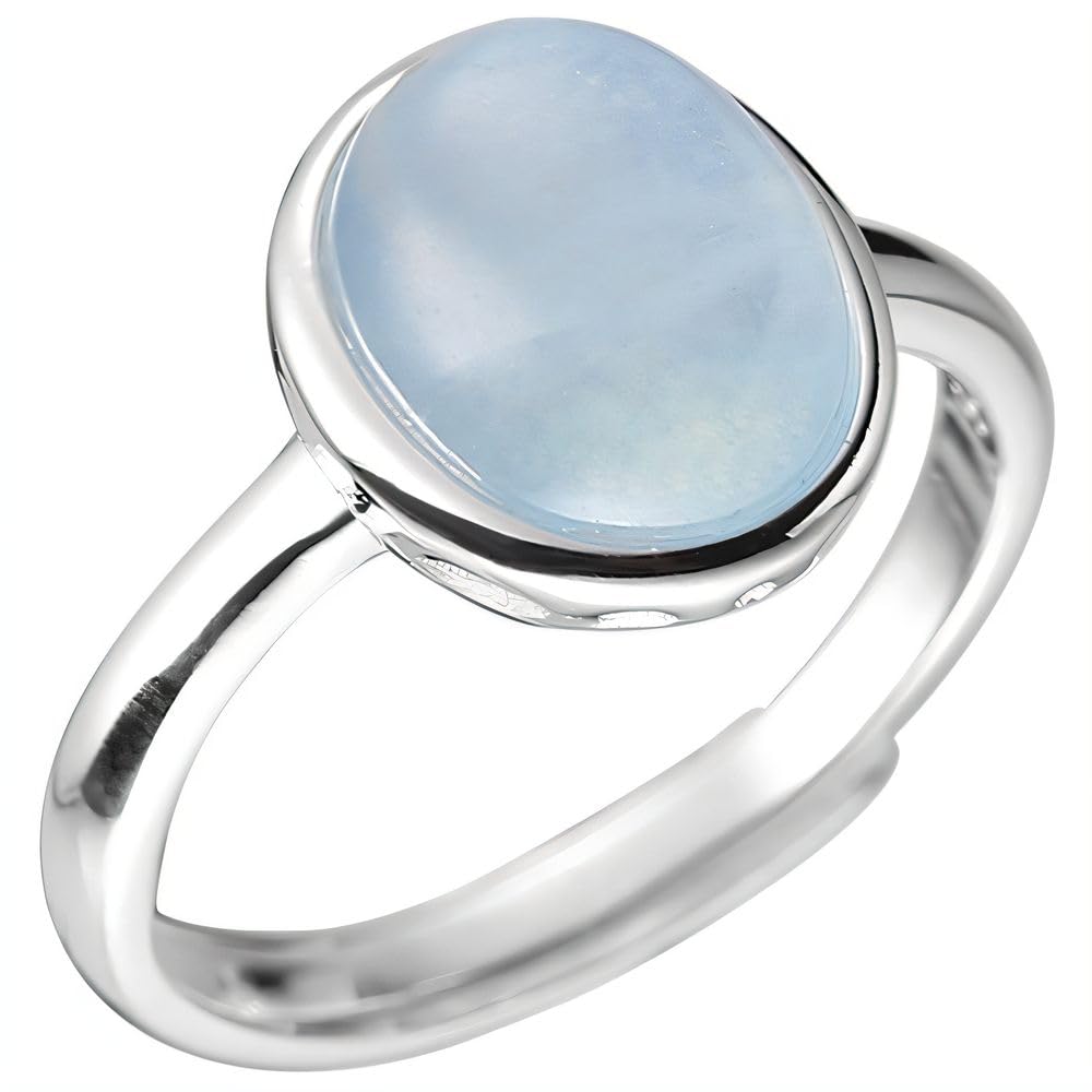 NicoWerk SRI1030 Anillo para mujer en Plata de Ley 925 con piedra ovalada azul mar lisa brillante inusual filigrana curva elegante