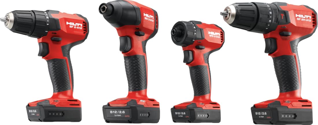 Hilti 2406819 Kit Avvitatore SF 2H-A12 + 2 batterie B 12/2.6 + caricatore C4/12-50 + Set di 6 punte HSS (foratura senza percussioni con avvitamento. Peso 0,87 kg. Include valigetta)