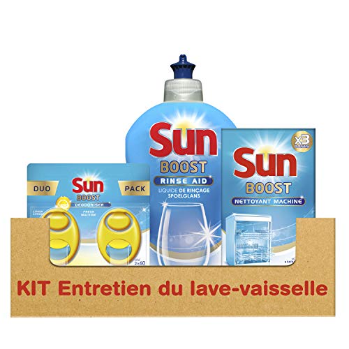 Sun Kit d'Entretien pour Lave-Vaisselle avec Désodorisant Liquide Rinçage/Nettoyant Machine 600 g