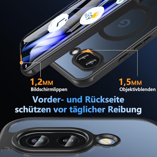 OWKEY Google Pixel 9a Hülle, Magnetisch Pixel 9a Hülle für Magsafe mit Panzer Glas, [Schutz in Militärqualität] Translucent Matte Stoßfest Handyhülle Pixel 9A Case Dünn Cover Schutzhülle, Schwarz 6