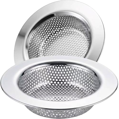 Kitchen Sink Strainer Stainless Steel, LASSHSWA Kitchen Sink Drain Strainer, Sink Strainers for Kitchen Sinks with Large Wide Rim 4.5' Diameter (2 Pack)
