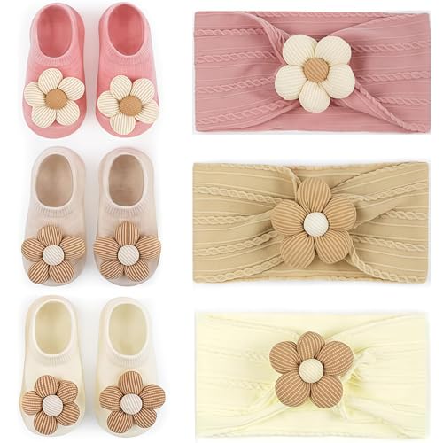 Auroriel Baby Blumen Diadema y Calcetines Conjunto Adorable de Diadema y Calcetines para Niños Pequeños Recién Nacidos