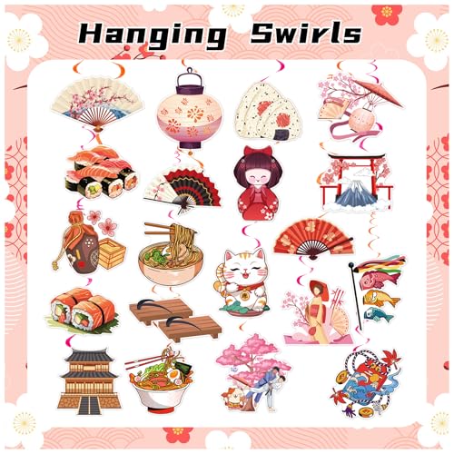 Image of 20 Pack Japanese Hanging Swirls Japanese Spirals Japanese Theme Hanging Decorations Ceiling Decor for Japanese Birthday Party Decorations Japanese Party Supplies