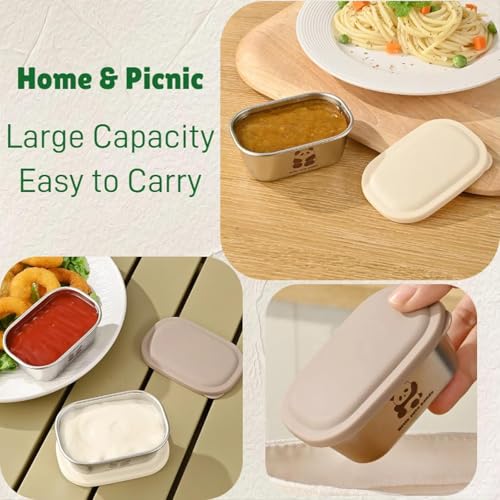 Image of Salad Dressing Container | 100ml Small Reusable Stainless Steel Sauce Cups with Lids | Portable Lunch Bento Box, Picnic & Travel Sauce Containers (Multicolor) (2)