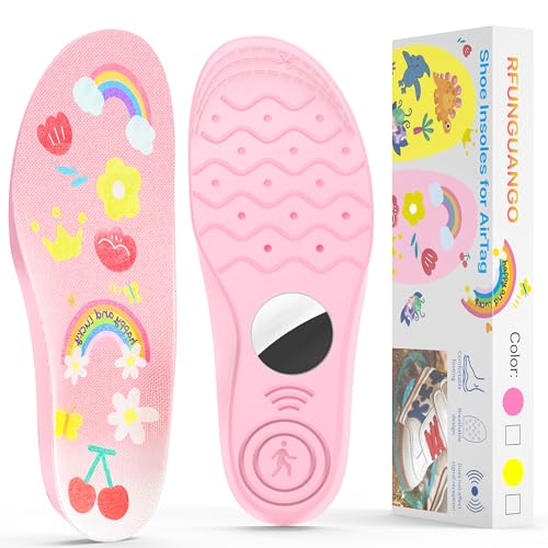 RFUNGUANGO Insoles for Airtag Hidden Holder, Tracker Devise Case for Kids, Comfortable Inserts for Shoes，Yellow Dinosaur