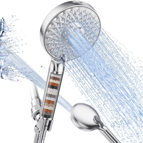 SR SUN RISE Filtered Shower Head with Handheld High Pressure 9 Spray Mode Showerhead Detachable Shower Head Water Softener Filters Beads for Hard Water Remove Chlorine 1 Filter Chrome