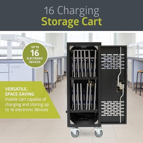 Pearington 16MINI-01KD 16-Device Classroom and Office Mobile Charging Storage Cart for Ipads, Chromebooks and Laptops, 34" x 20" Size