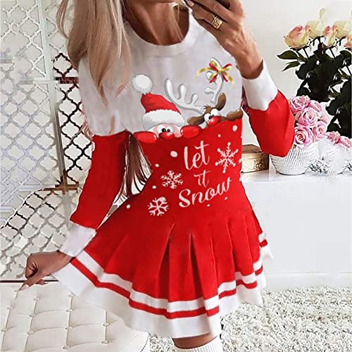 Kerstjurk dames plooirok Xmas sexy mini-jurk avondjurk kerstjurk feestjurk kerstmotief sweatshirt pullover jurk kerstjurk cocktailjurk kerstvrouw jurk tuniek - Image 3