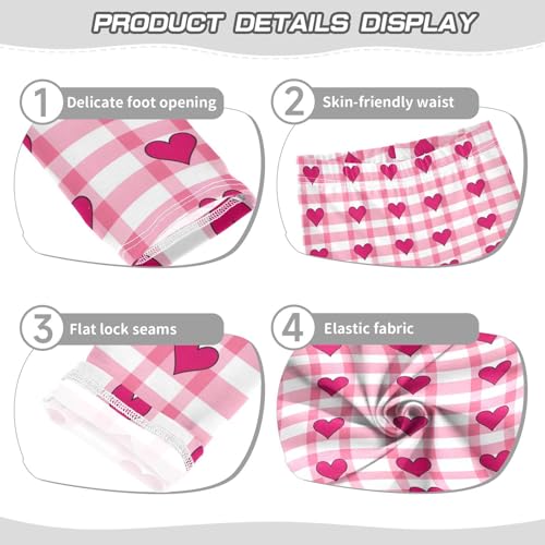 Love Heart Pink Checked Girls Leggings Ultra Soft Compression Yoga Gym Pants for Kids 4-10T3