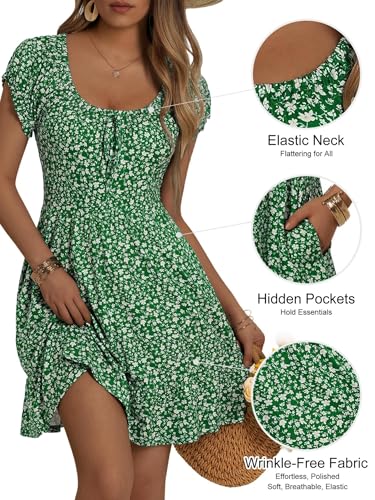 Image of HUHOT Teen Petite Women Floral Short Summer Mini Dresses with Pockets Cute Milkmaid Sundress 2026