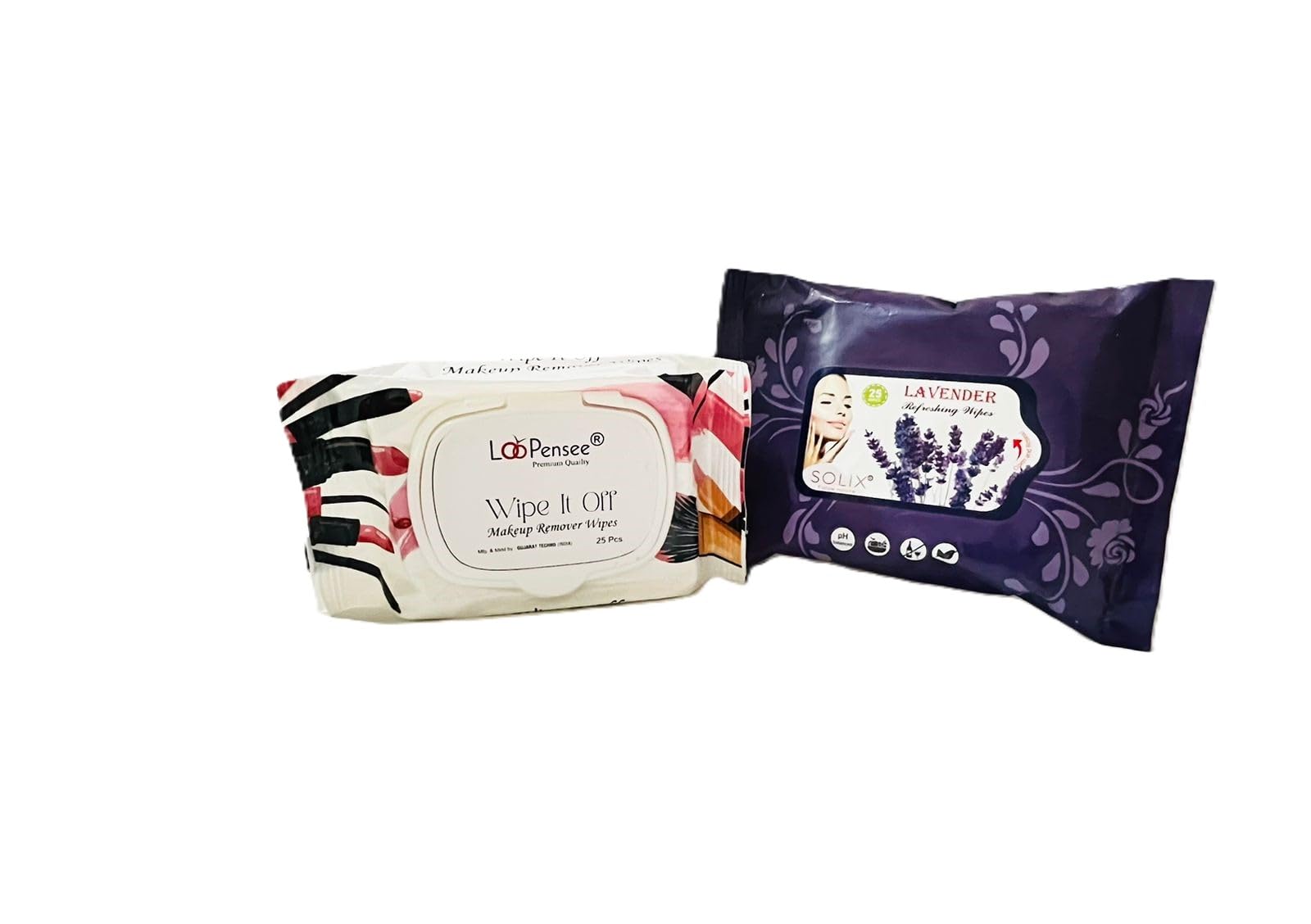 Face Wipes | LooPensee Makeup Remover Wipes & Lavender Refreshing Wipes, 25 Pieces Each, Pack of 2-image-37