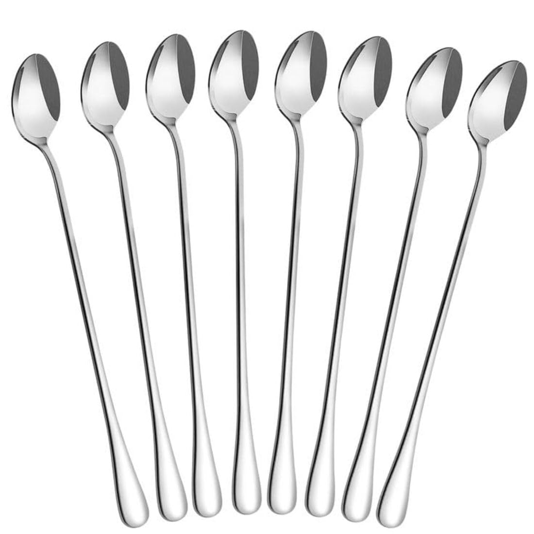 VishList Stainless Steel Long Handle Spoons, 20 cm, Set of 8, Silver, Long Handle Spoon for Ice-Tea, Coffee, Ice-Cream Spoons, Cocktail Mixing/Stirrers