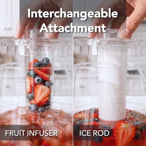 Image of OVENTE Fruit Infusion Water Pitcher 2.5 Liters, Clear PIA0852C | With Removable Lid, Infuser Rod and Ice Rod, BPA-Free, Shatterproof Acrylic Beverage Jug for Flavor-Infused Drinks & More